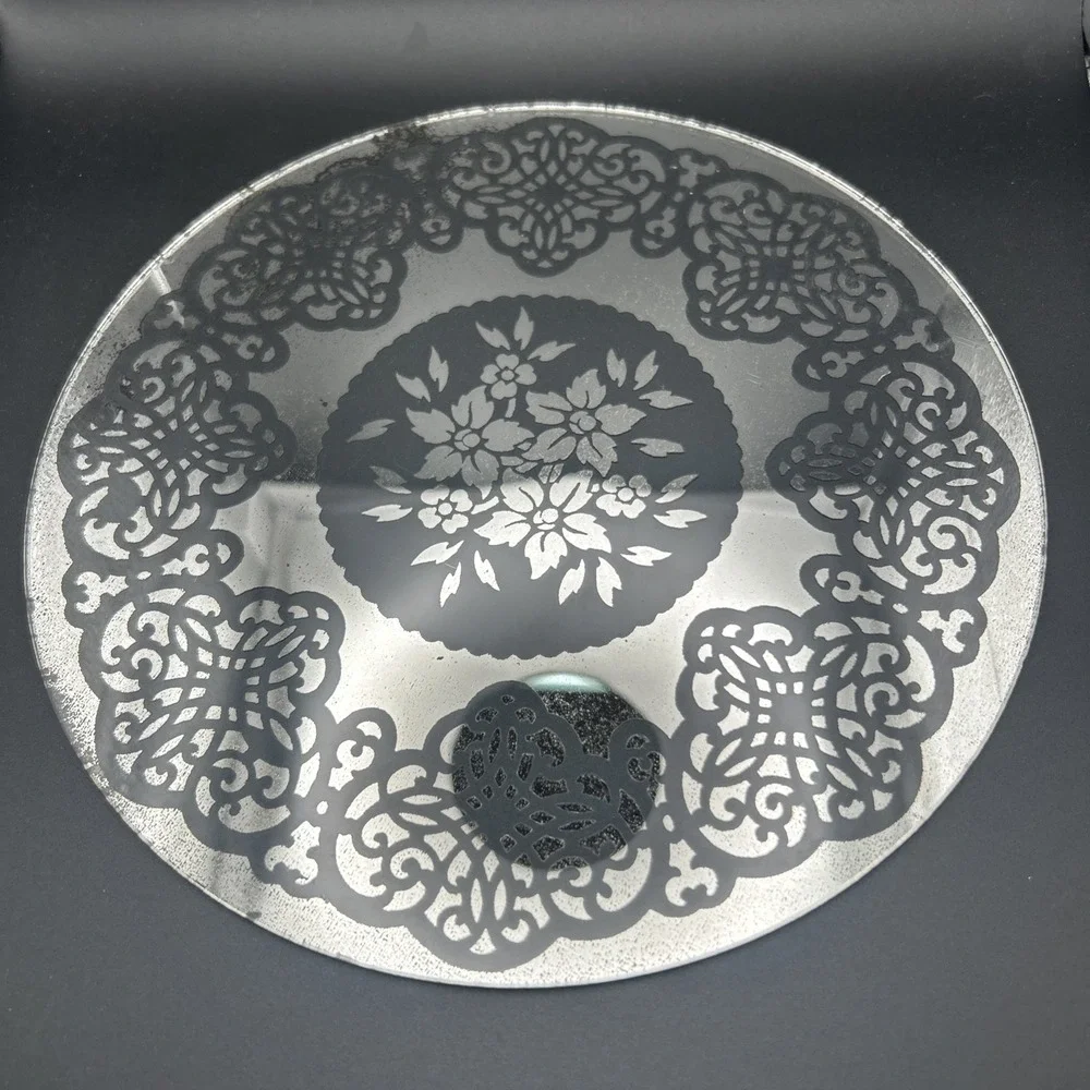 Antique  glass mirror top tray for vanity floral 70s 80 Cottage Core Grandma